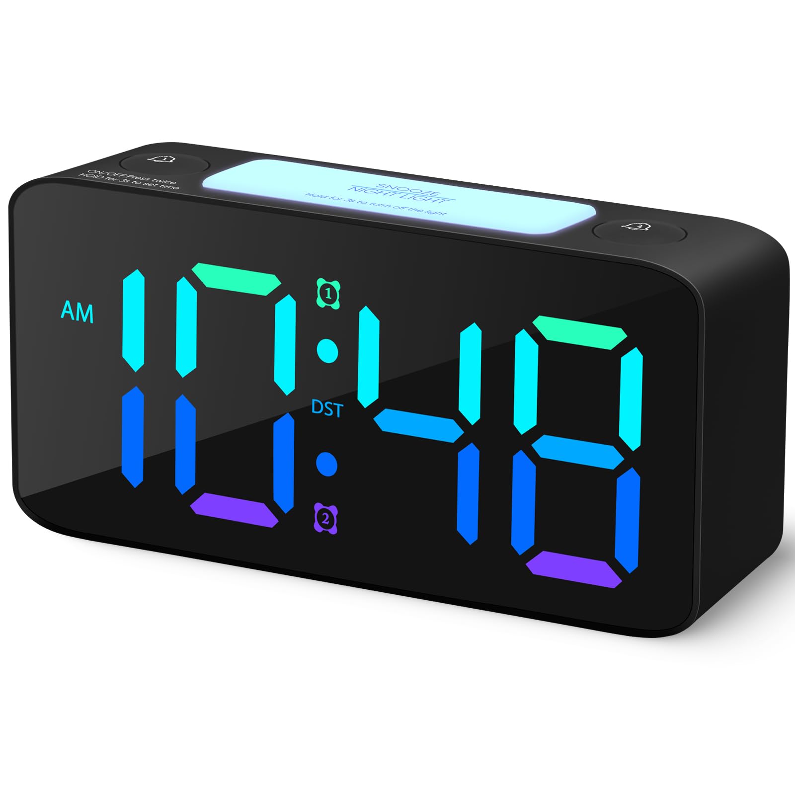 LED Alarm Clock with Snooze, Easy to Set, 4 Levels Dimmer, Adjustable Volume, USB Charger, 12/24Hr,7 Color Night Light,Compact D