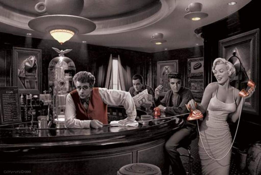 Scorpio Posters Java Dreams With James Dean Marilyn Monroe Elvis Presley And Humphrey Bogart By Chris Consani - Art Print Lamina