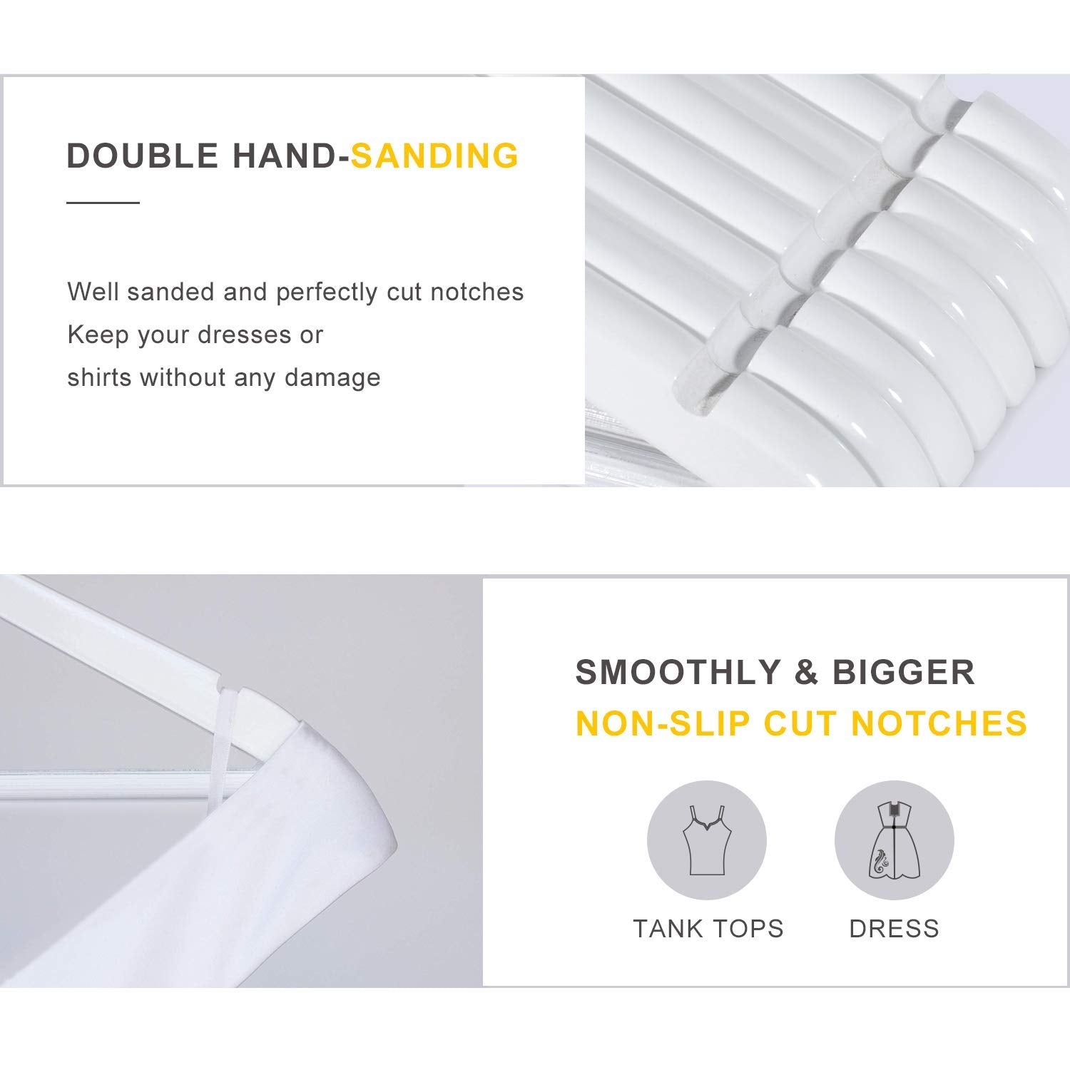 Topia Hanger All White Wooden Hangers, Solid Wood Suit Hangers With Extra Thick Hook And Non Slip Pants Bar, Heavy Duty Coat Han
