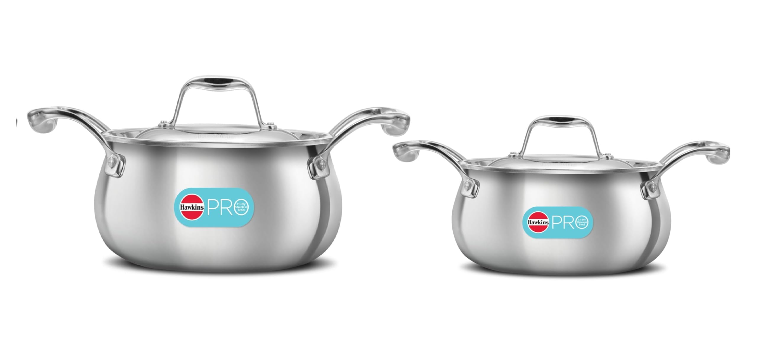 Hawkins Pro 2Ltr & 3Ltr Handi With Lid, Tri-Ply Stainless Steel Sauce Pan For Cooking And Serving Biriyani, 2Pcs Set (Psh20S - P