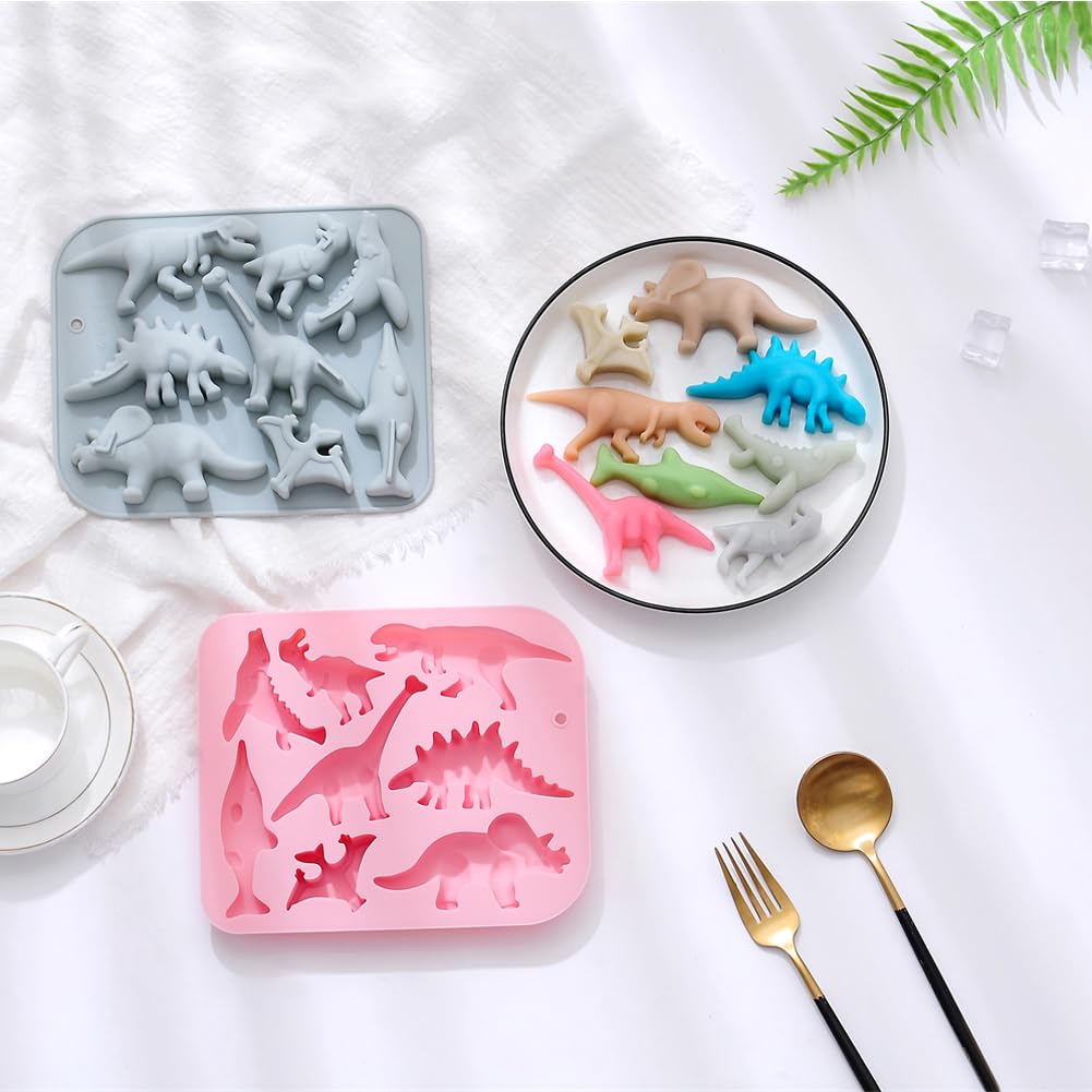 Jomihoney 2Pcs Cute Dinosaur Silicone Cake Molds Kid'S Cartoon 3D Dino Chocolate Gummy Tray 8 Cavity Candy Fondant Mould Cake Ba