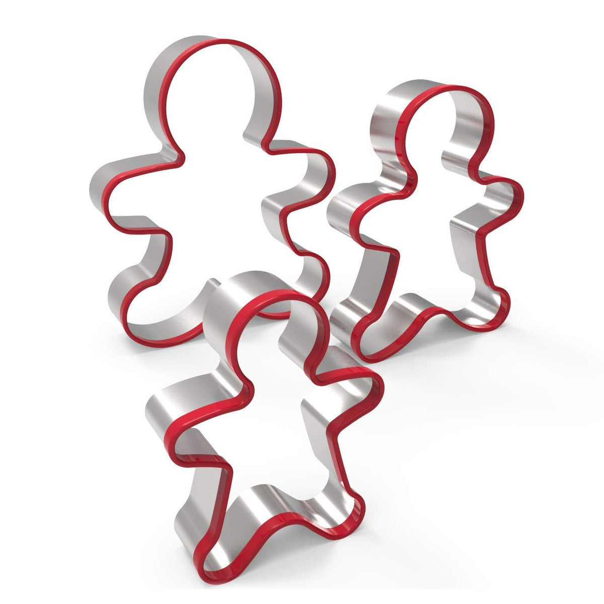 Fasaka 3Pcs Stainless Steel Cookie Cutters Set Gingerbread Boy Shape Mould With Red Environmental Pvc