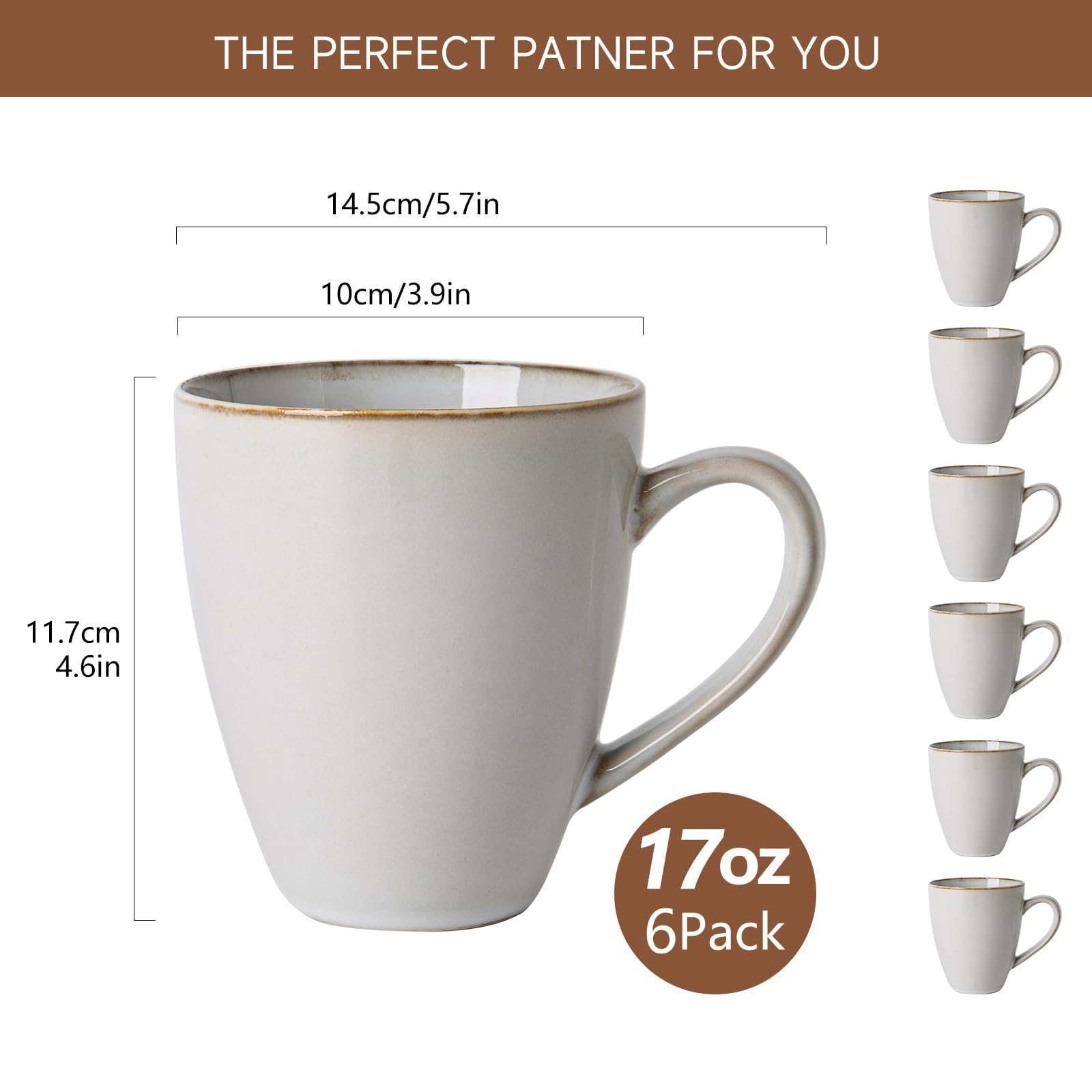 MONITO 17 OZ Coffee Mugs Set of 6, Large Ceramic Coffee Mugs,Modern Coffee Mugs Set with handle for Tea/Latte/Cappuccino/Milk/Co
