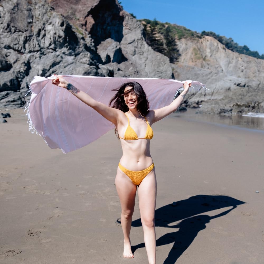 Bay Laurel Turkish Beach Towel With Travel Bag 39 X 71 Quick Dry Sand Free Lightweight Large Oversized Towels Light (Red With Mi