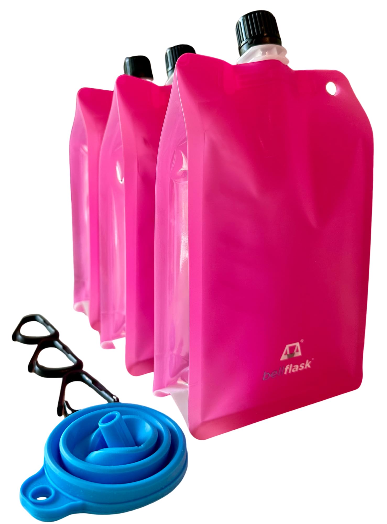 Bellflask - 15 Oz. Plastic Flask, Patented, Flexible, Metal-Free, Reusuable, Bpa-Free With Carabiner Clip And Filling Funnel