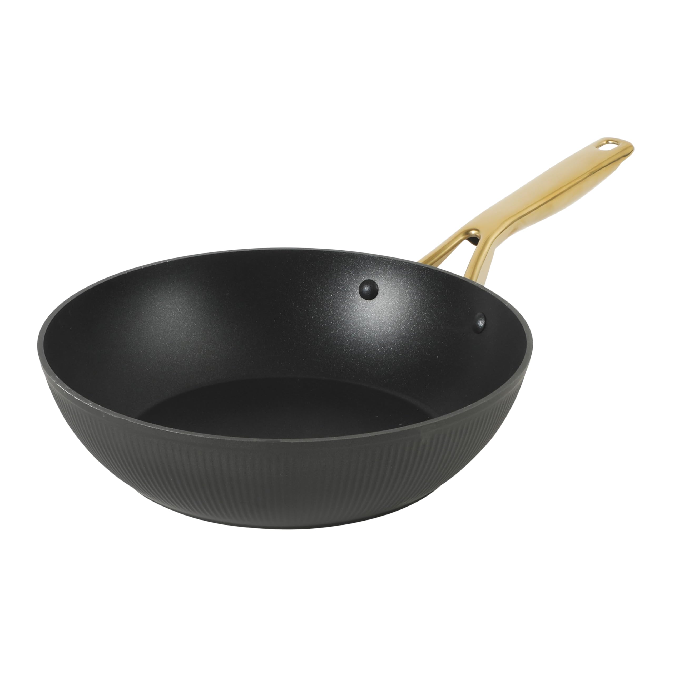 Oster Platinum Abbottsford 11-Inch Matte Black Ceramic Nonstick Wok With Gold Stainless Steel Handle - Flat Bottom, Oven & Induc