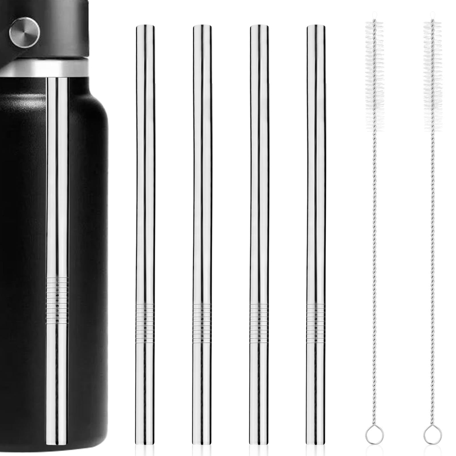 4pcs Metal Straw Replacement for Hydro Flask, Stainless Steel Drinking Straws with 2pcs Cleaning Brushes Water Bottle Parts Acce