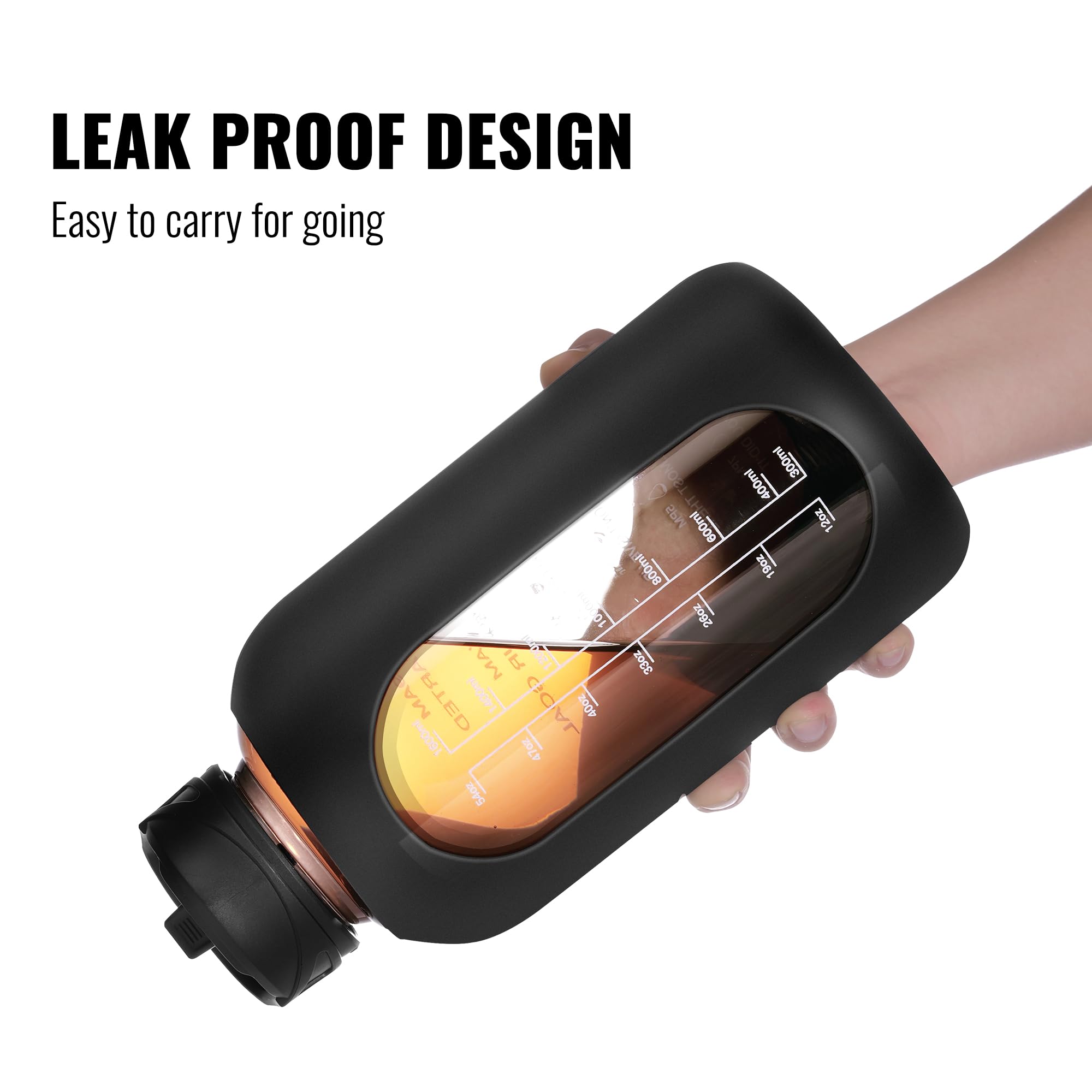 CIVAGO 64 oz Glass Water Bottle Jug with Straw and Handle, Half Gallon Sports Motivational Water Bottle with Time Marker, Wide M