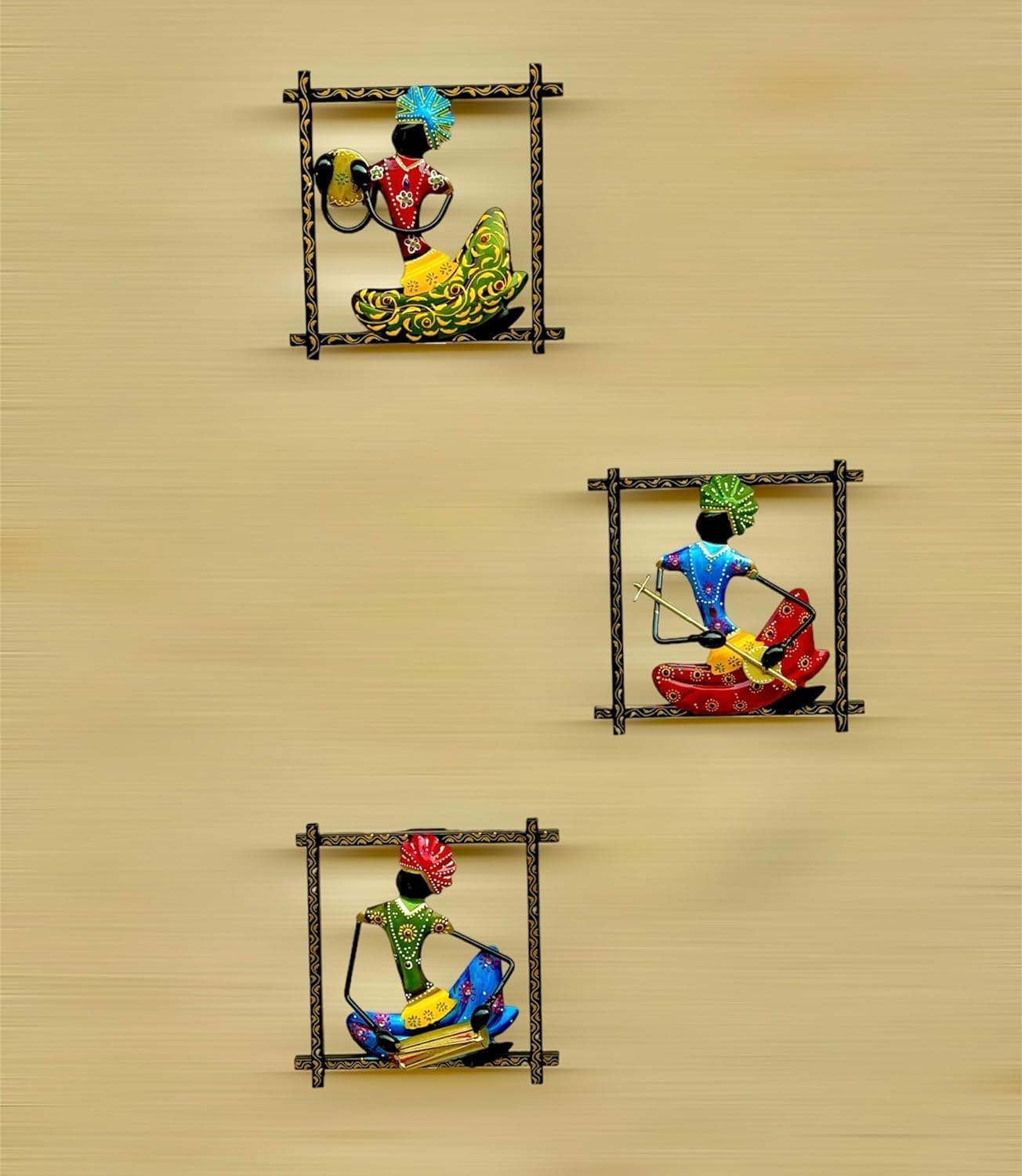 Rsn Metal Rajasthani Musicians Item Showpiece, Metal Frame Wall Dcor Entrance/Wall Hanging For Living Room, Wrought Iron Wall Ar