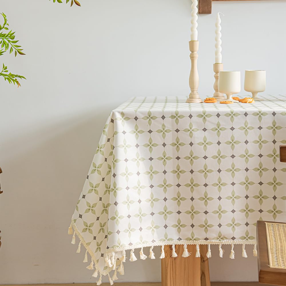Tablecloth For Rectangle Tables With Tassels Vinyl Waterproof Coating Table Cover With Cotton Linen Burlap Backing Tabletop Non-
