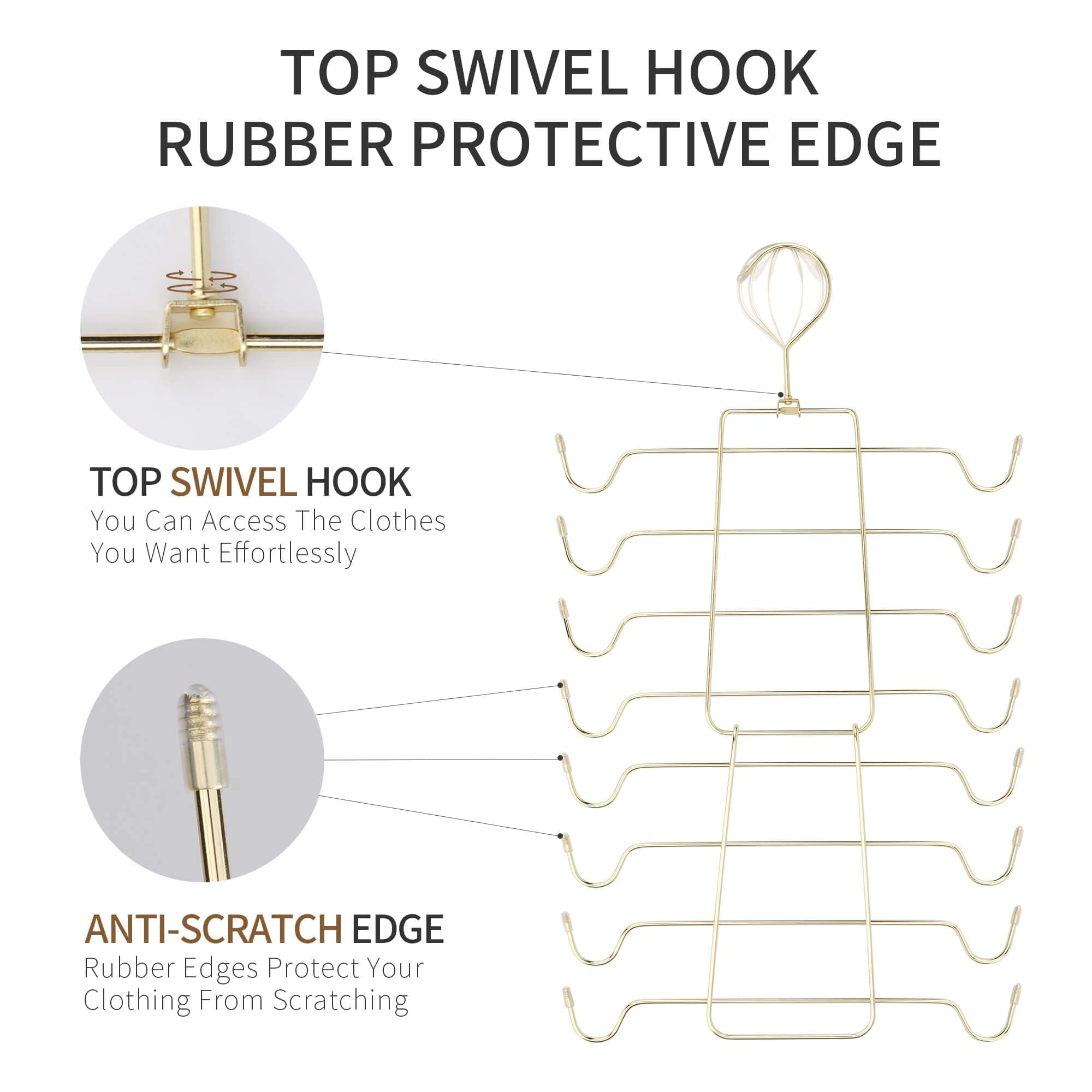 PODATOL Bra Organizer  2 Pack Tank Top Hanger for Closet Swivel Hook Foldable Design  Space Saving Hanger Hanging Metal Bra Holder Storage  Gold