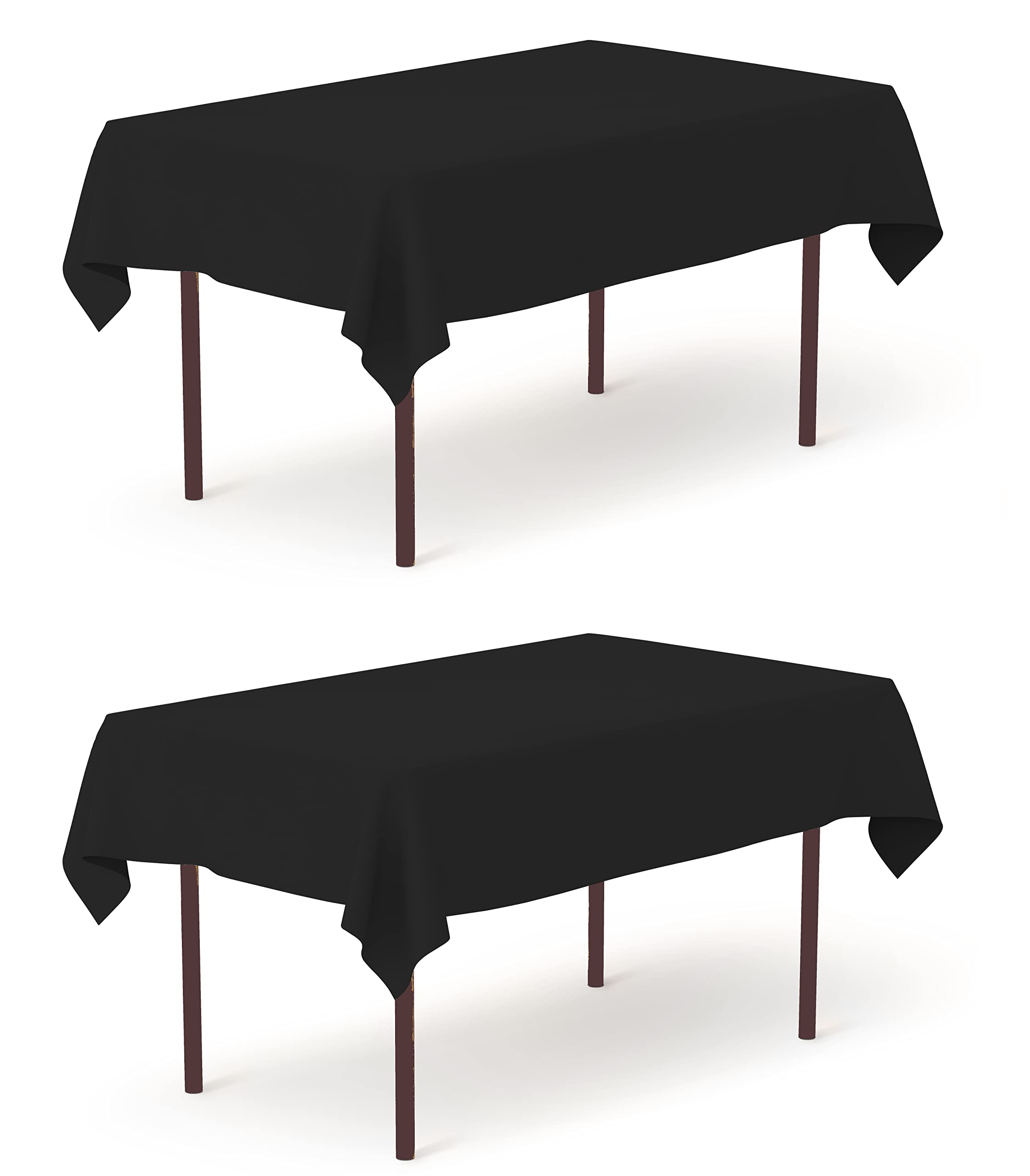 Pomp Black 60'' x 84'' Poplin Polyester Tablecloth (2 Pack) | Wrinkle + Stain Resistant Easy Care Premium Fabric | Fits 5FT Rectangle Table