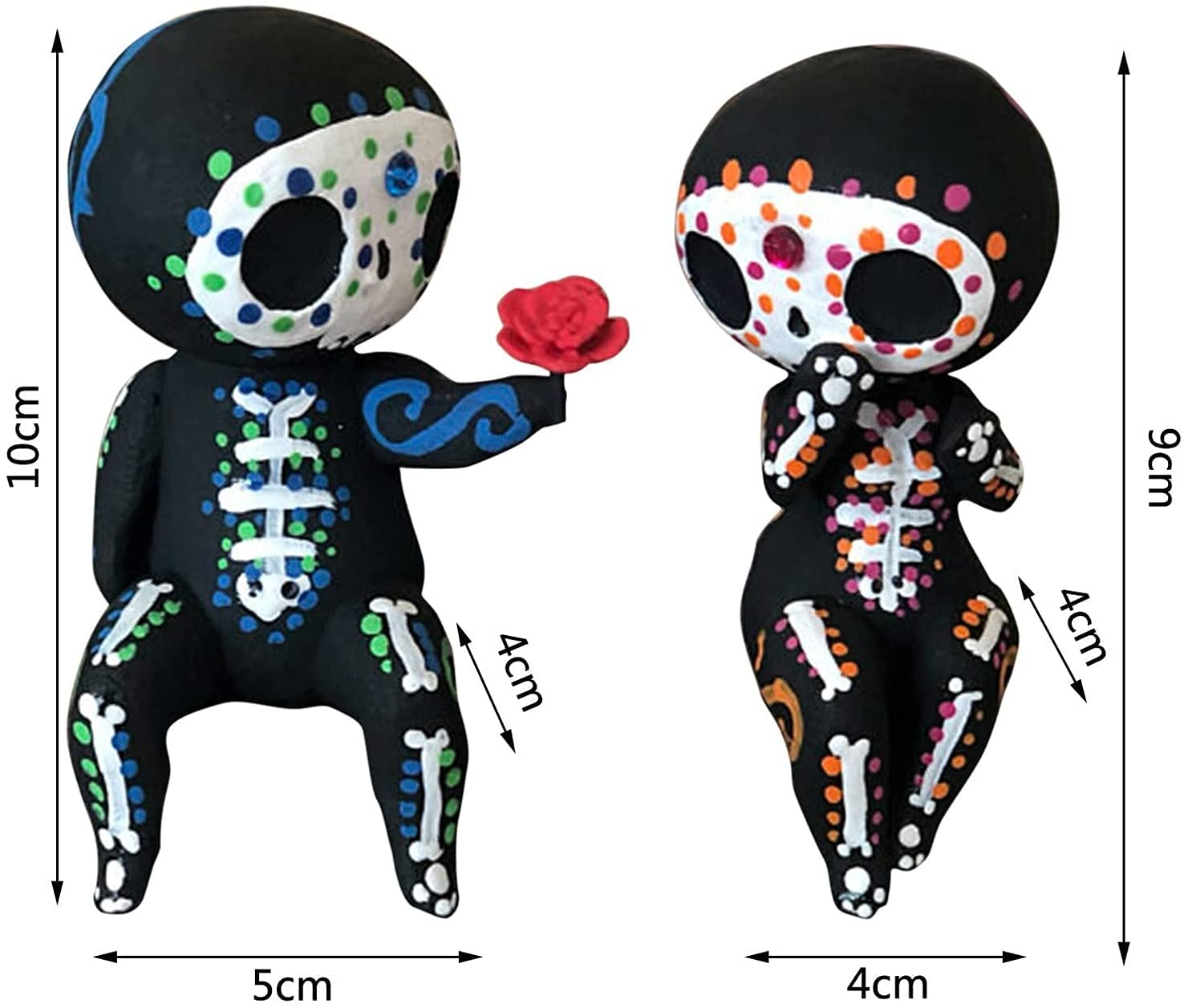 MBVBN Sugar Skull Couple Statue, Sugar Skull Decor, Day of The Dead Decorations,Resin Skulls Sculptures Home Decor,Dia De Los Mu