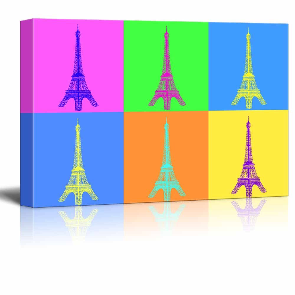 Wall26 - Canvas Wall Art - Multi-Color Pop Art With Eiffel Tower - Giclee Print Gallery Wrap Modern Home Art Ready To Hang - 16'