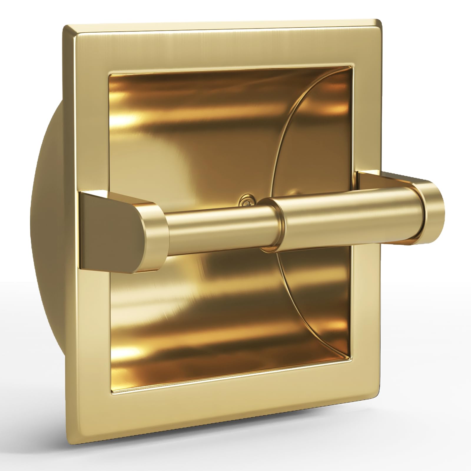 Pokim Recessed Toilet Paper Holder In Wall Mounted With Rear Mounting Bracket Stainless Steel Heavy Duty Brushed Gold Finish 6.2