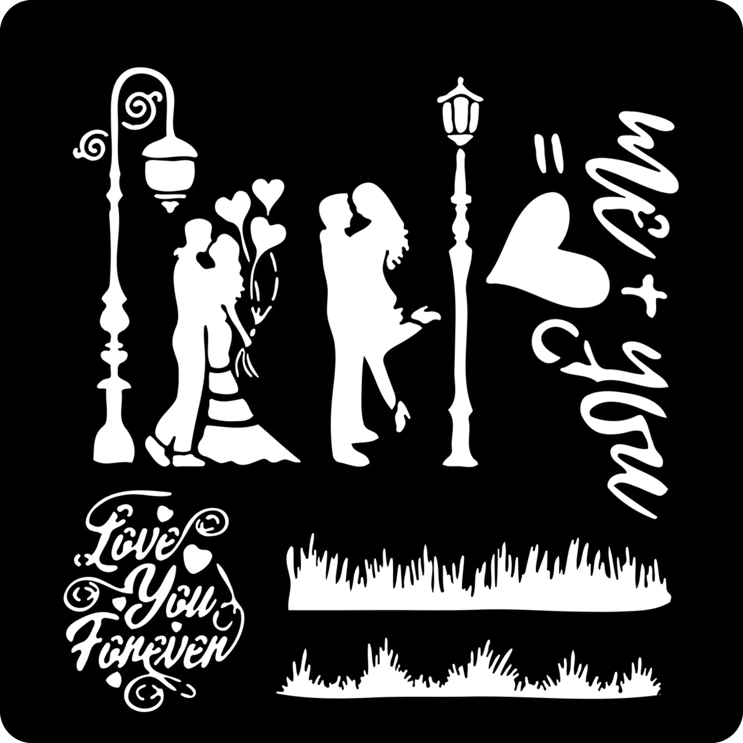 Kachi Pencil Love and Couple Stencils for Art, Craft and Painting Big Size 12x12 inch Reusable Stencil for Painting, Fabric, Gla