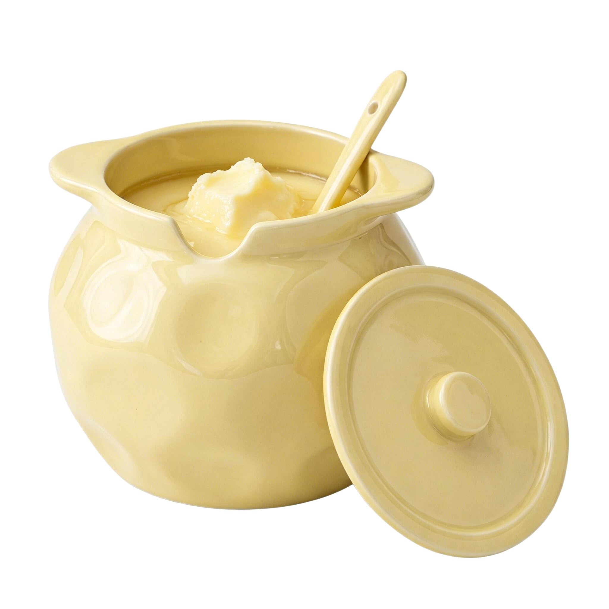 YXYFDC Ghee Container With Lid And Spoon,Ceramic Design (Yellow, 1200ML)