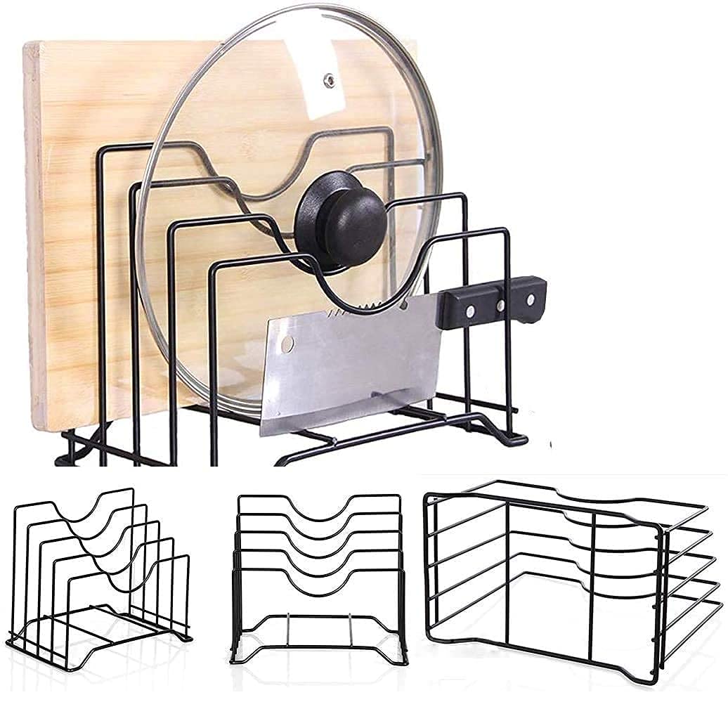Sosa (Label) Multifunction Kitchen Cabinet Pan Lid Rack & Cutting Board Organizer | Stainless Steel Countertop & Pantry Storage 