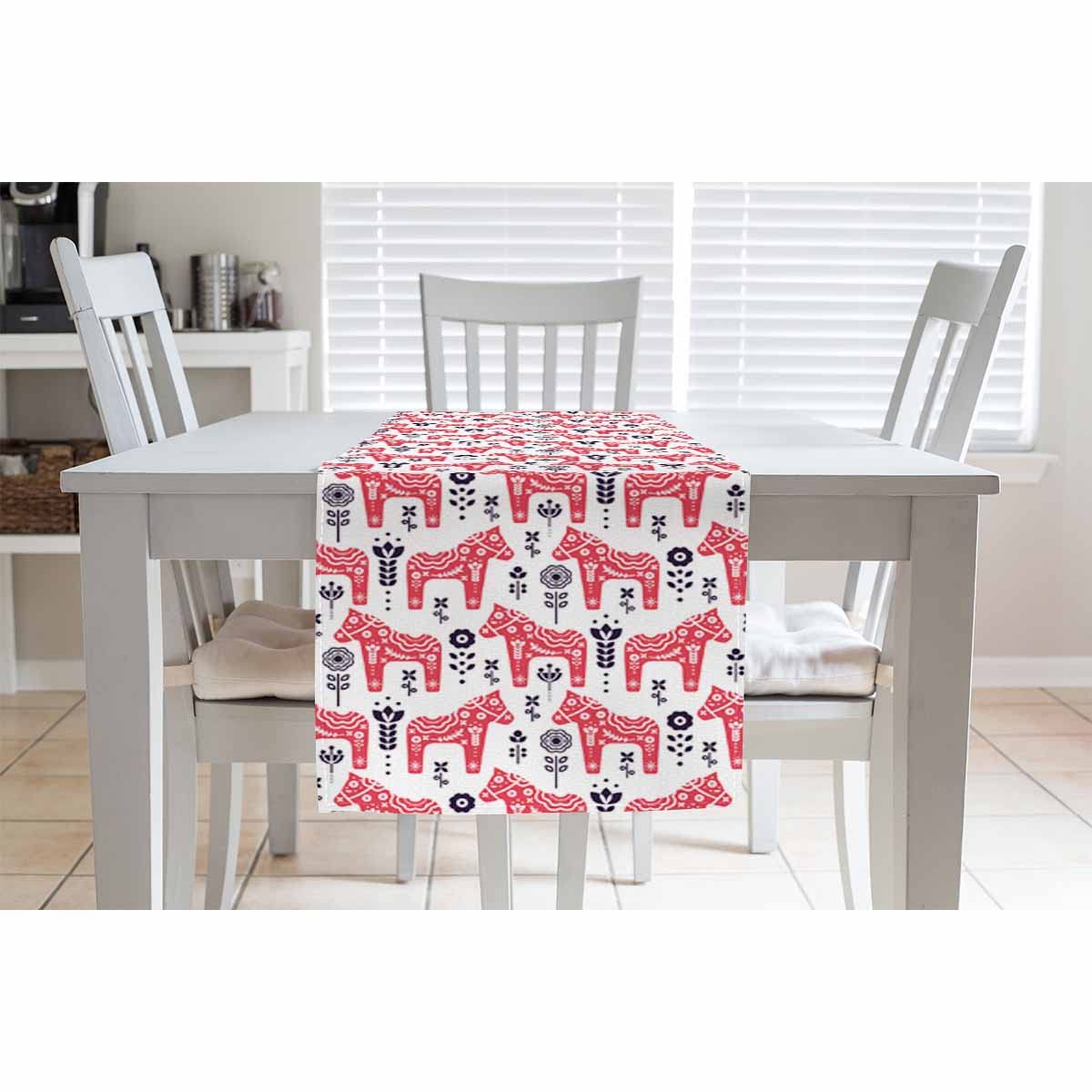 Hosnye Table Runner Red Folk Swedish Horse Floral,Cotton Linen Table Runner Decoration For Kitchen Family Dinner Table Holiday P