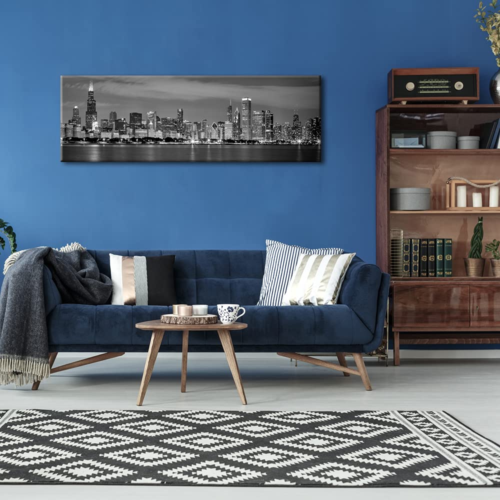 Wieco Art Chicago City Center Skyline In Black And White Canvas Prints Modern Canvas Art Cityscape Wall Decorations For Living R