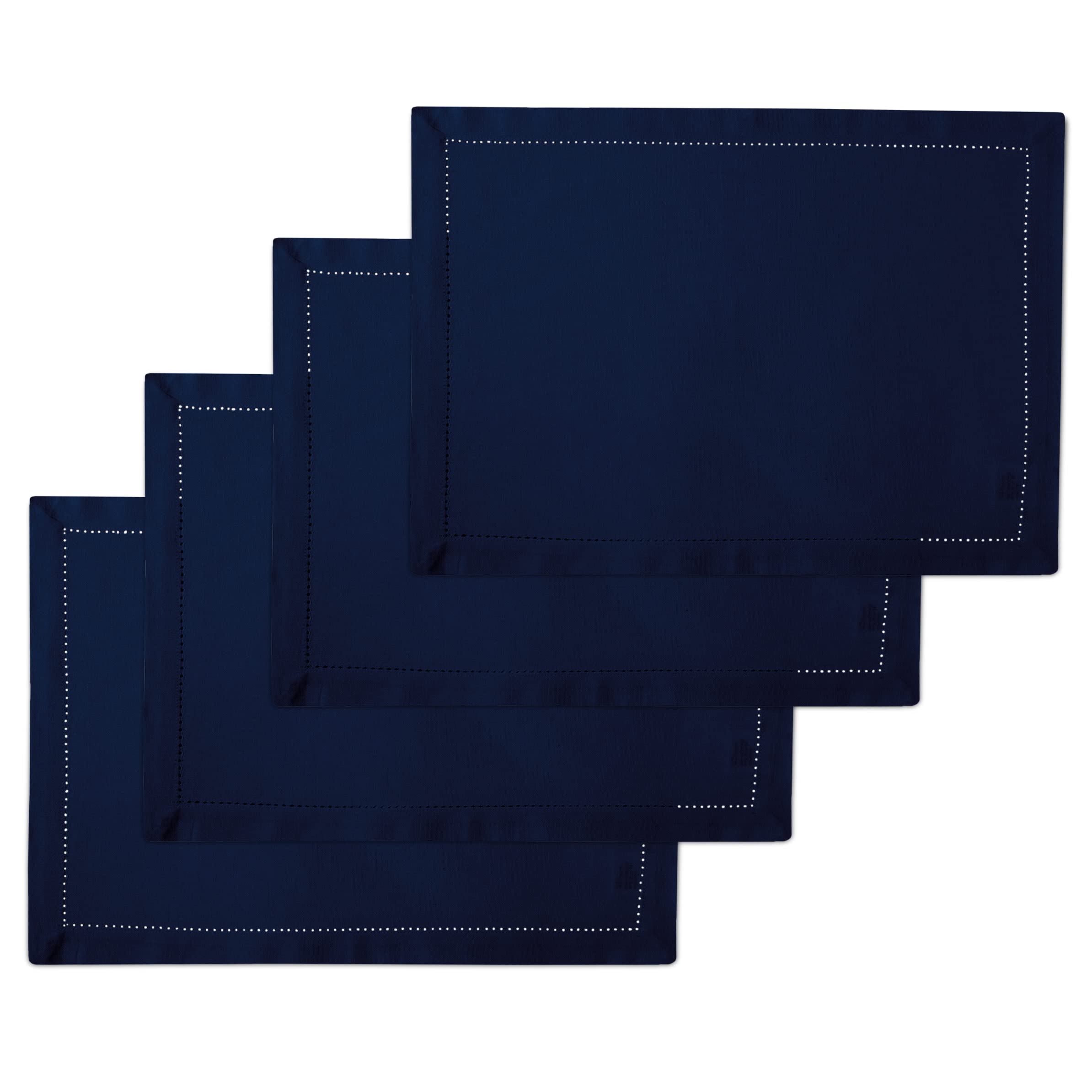 Encasa Xo Placemats Set Of 4 | Pure Cotton Hemstitched Design | Scotch Blue | Rectangular 19''X13'' - Dining Table Mat | Machine