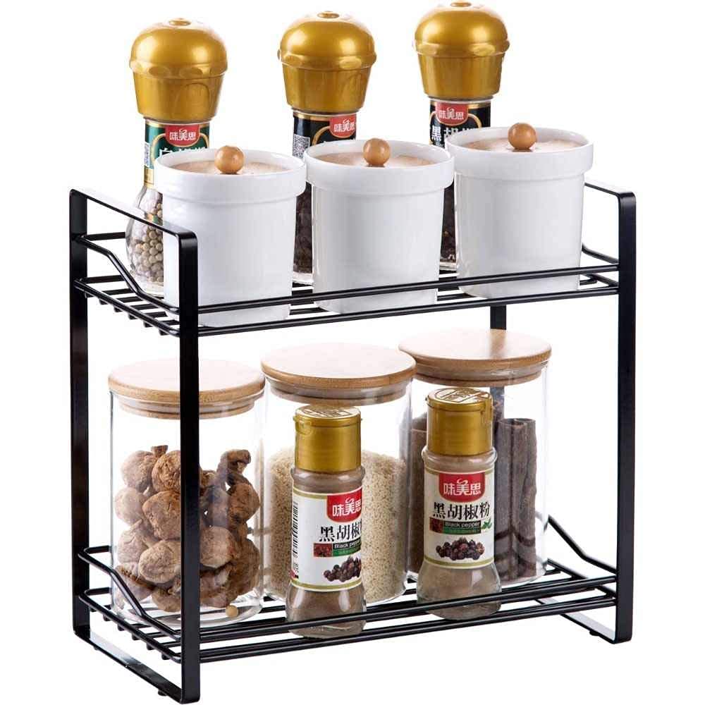 M.A Wrought Iron Spice Shelf Rack For Kitchen And Bathroom Storage | Organizer Rack For Storage Accessories, Black