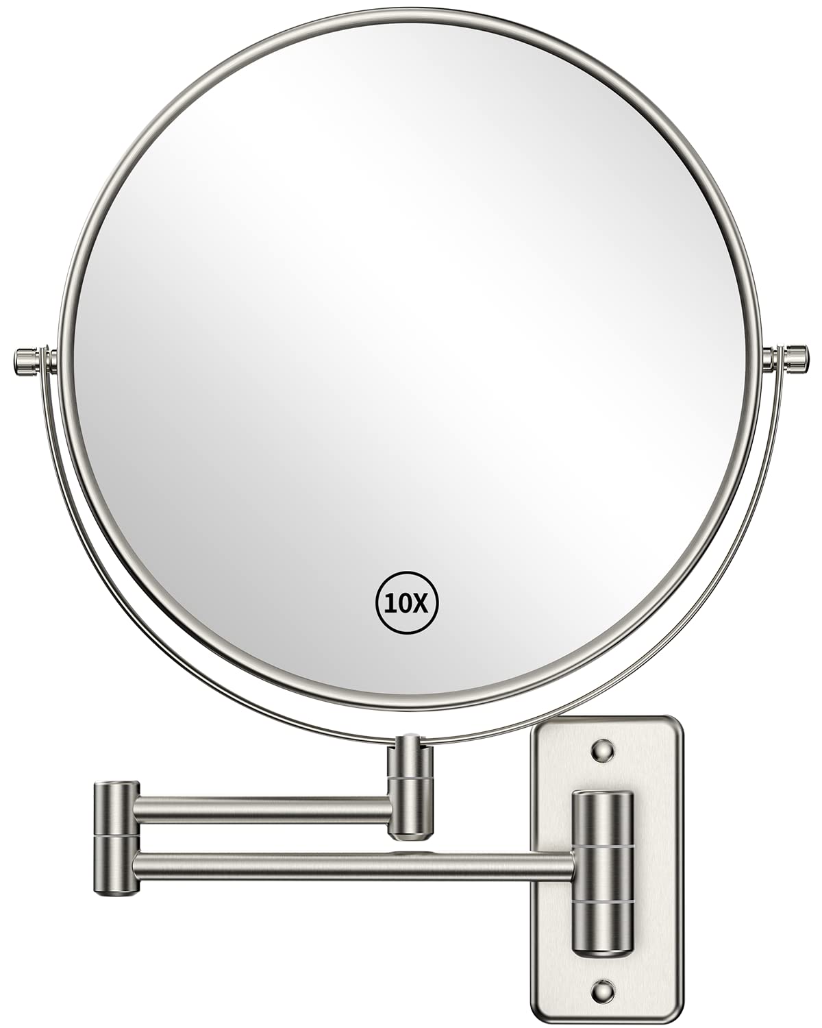 Benbilry 9'' Large Size Wall Mounted Makeup Mirror With 10X Magnification, Extendable Double Sided Vanity Mirror, 360