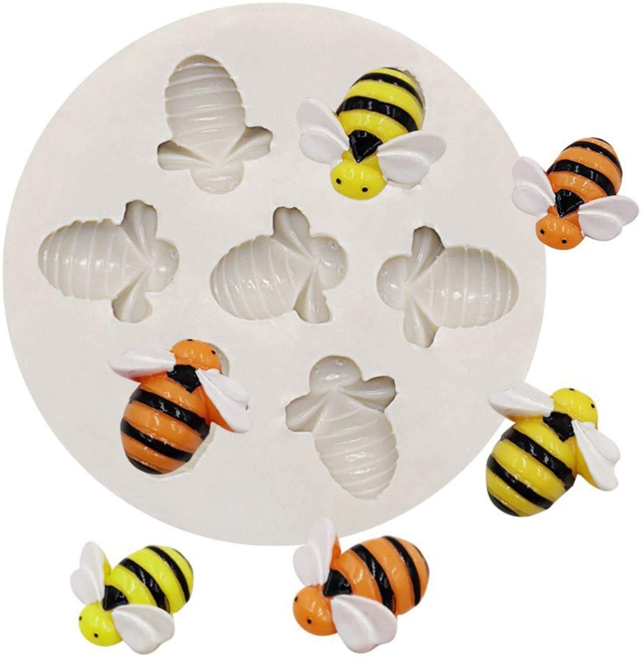 7 Cavity Bumble Bee Silicone Mold For Chocolate, Diy Soap Mould,3D Bee Day Beehive Honeycomb, Mold For Cupcake Cake Topper Decor