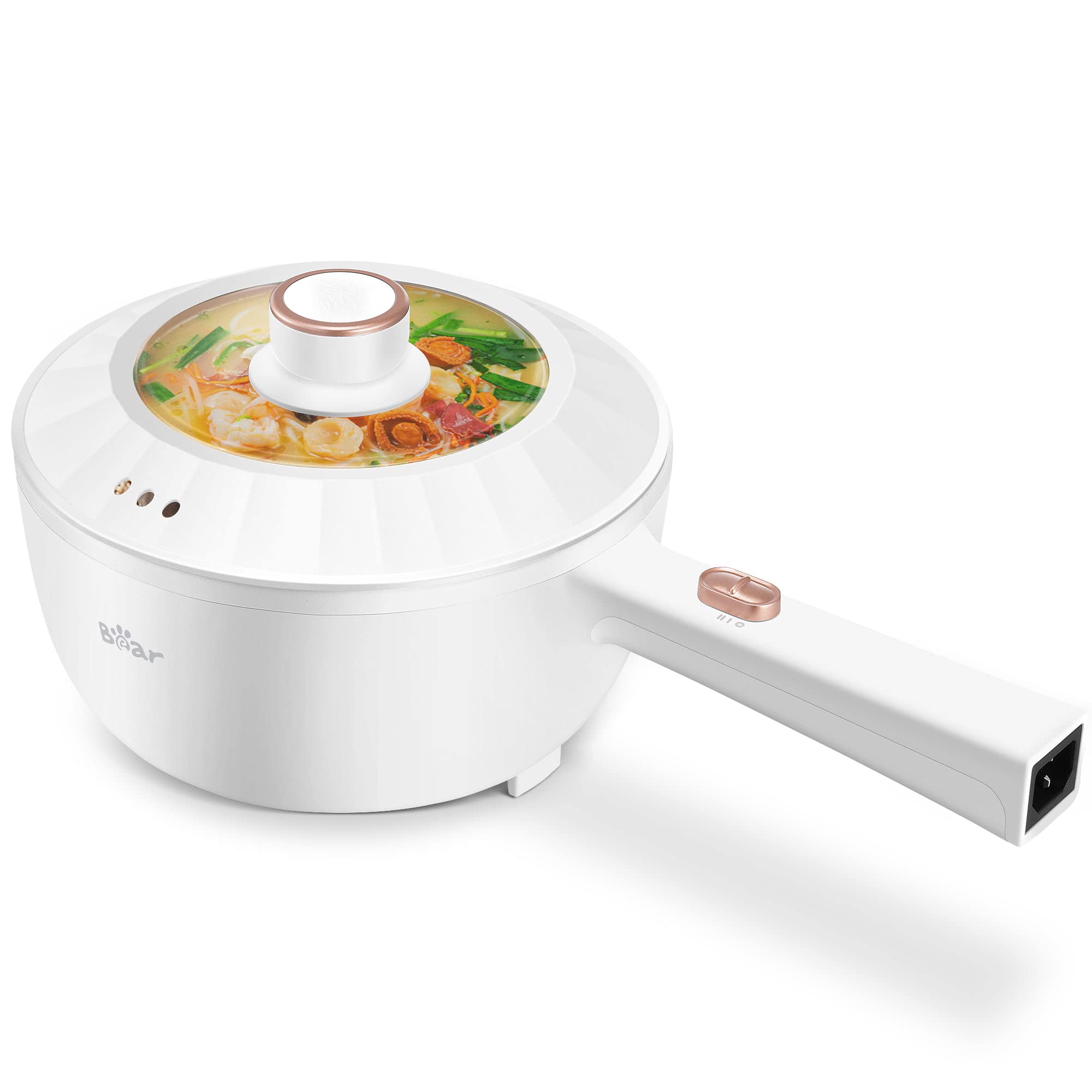 Bear Hot Pot Electric  2L Multifunctional Portable Pot for Cooking  1000W Rapid Noodles Electric Pot  Non-Stick Frying Pans for Steak  Egg  Ramen  Oatmeal with Dual Power Adjustment