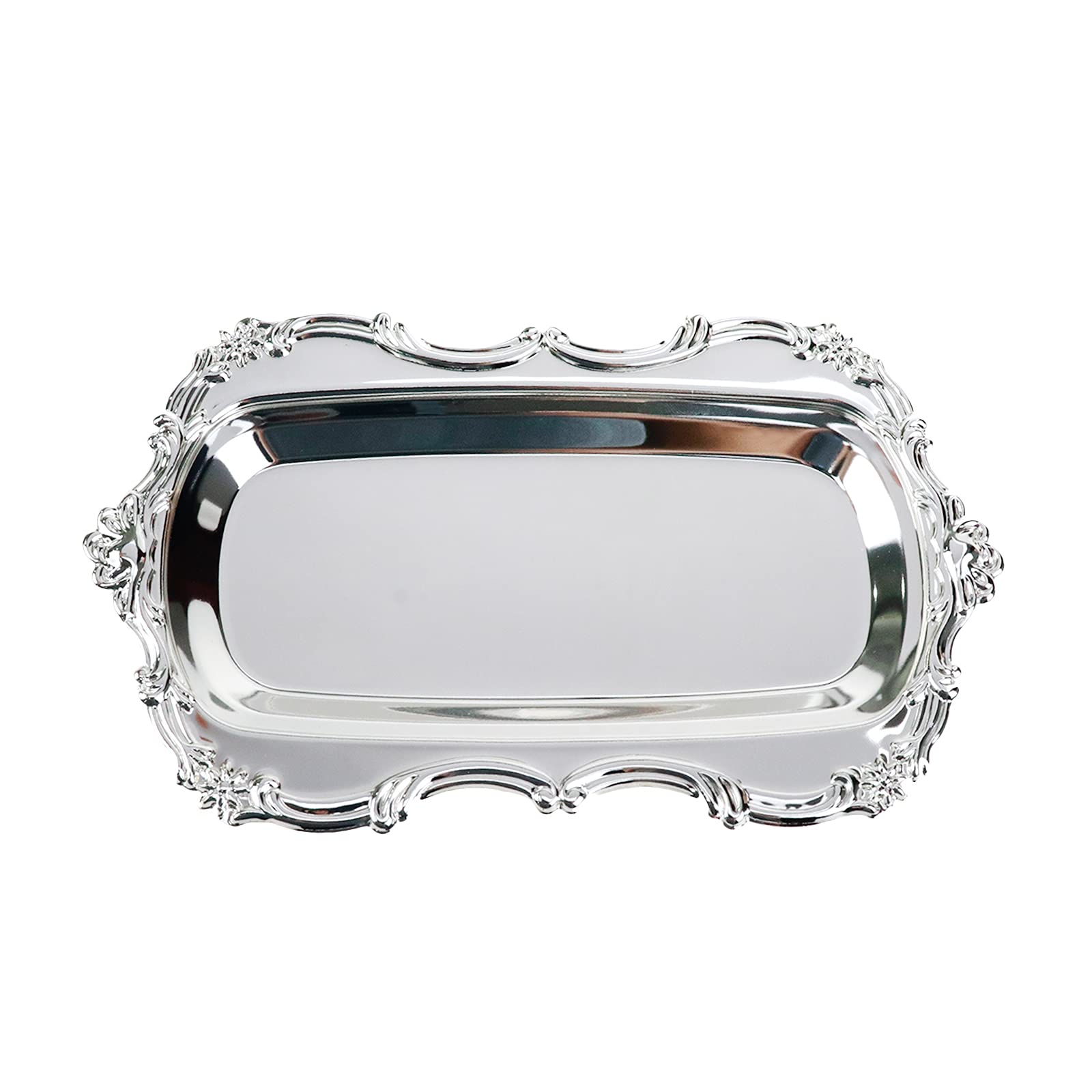 Quluxe Vintage Rectangle Metal Food Serving Tray, 8''  5'' Reusable Decorative Appetizer Platter For Kitchen, Party, Centerpiece