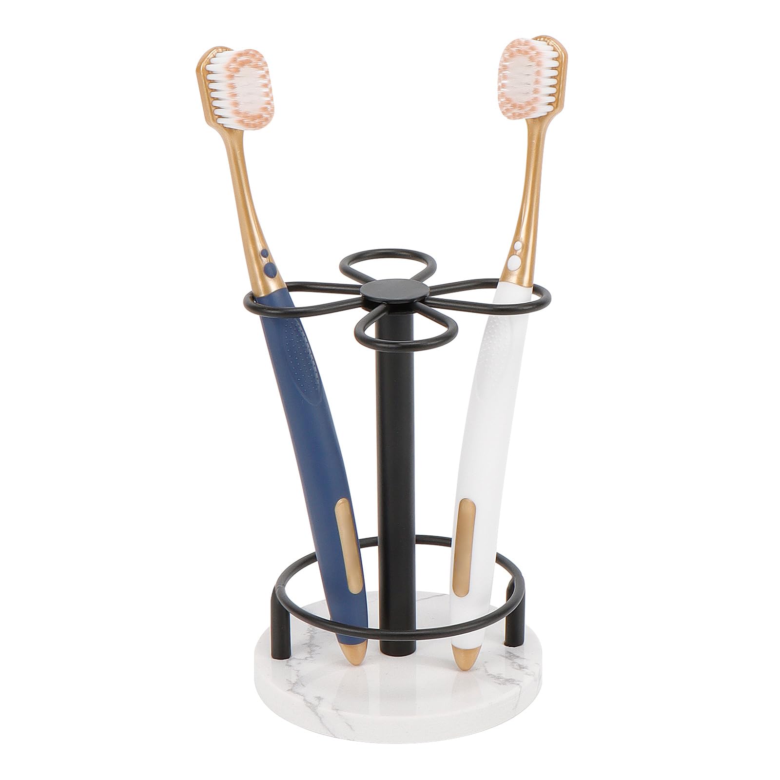 Harjue Toothbrush Holder Stand For Bathroom, Metal Toothbrush Organizer With Marble Base, Toothbrush Storage Collection For Fami