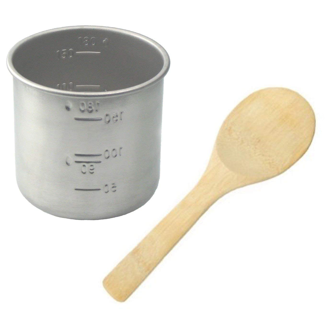 Stainless Steel Rice Measuring Cup + Rice Paddle Scoop Spatula Bamboo - Replacement For Japanese Electric Rice Cooker (1 Rice Cu