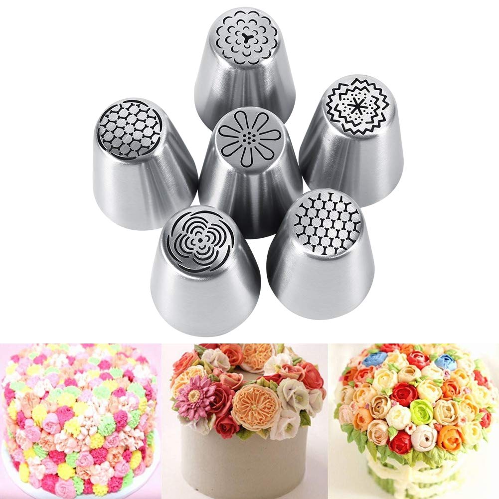 Russian Piping Tips Set, 6 Pcs Russian Tips For Cake Decorating, Large Piping Tips Set For Cookie Cupcake Decorating