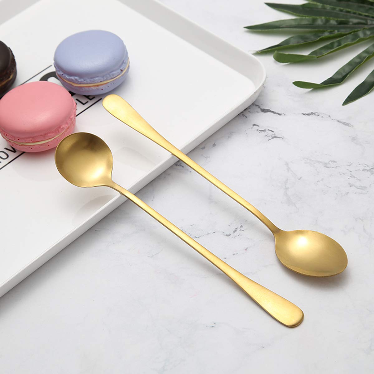 6 Pcs Coffee Spoons Stainless Steel Tea Spoons Round Dessert Spoons Long Handle Spoons For Hot Chocolate Ice Tea Latte Dessert E