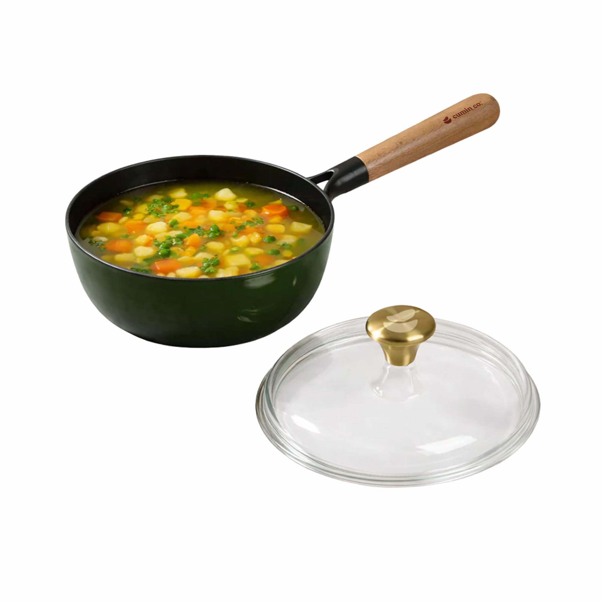 Cumin Co. Cast Iron Sauce Pan With Lid | 1.5 Litres, 18 Cm | Induction Base Cookware |5 Years Warranty | Non Toxic Pan For Tea A