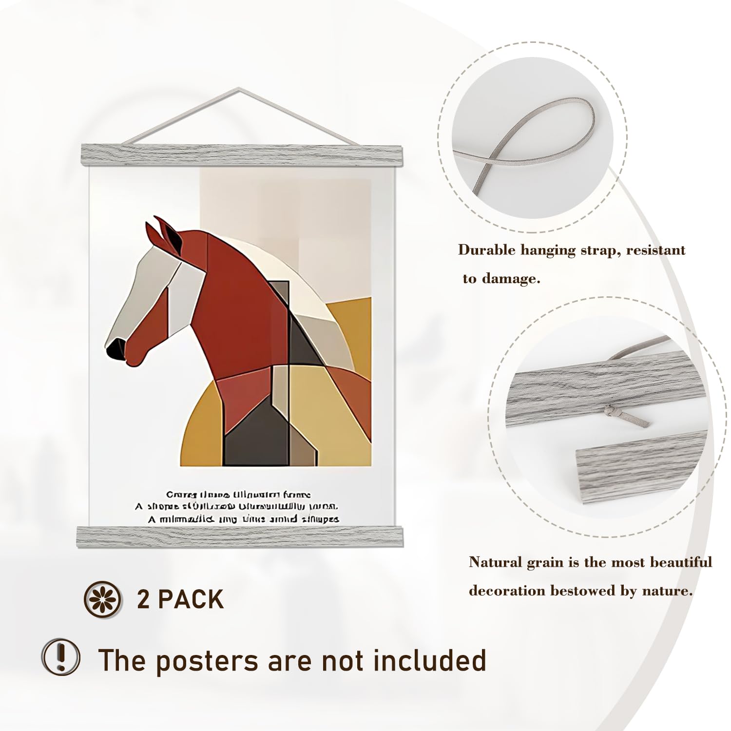 Artmag 2 Pack Magnetic Poster Hanger Frame, 22X34 22X28 22X30 Light Wood Wooden Magnet Canvas Artwork Print Dowel Poster Hangers
