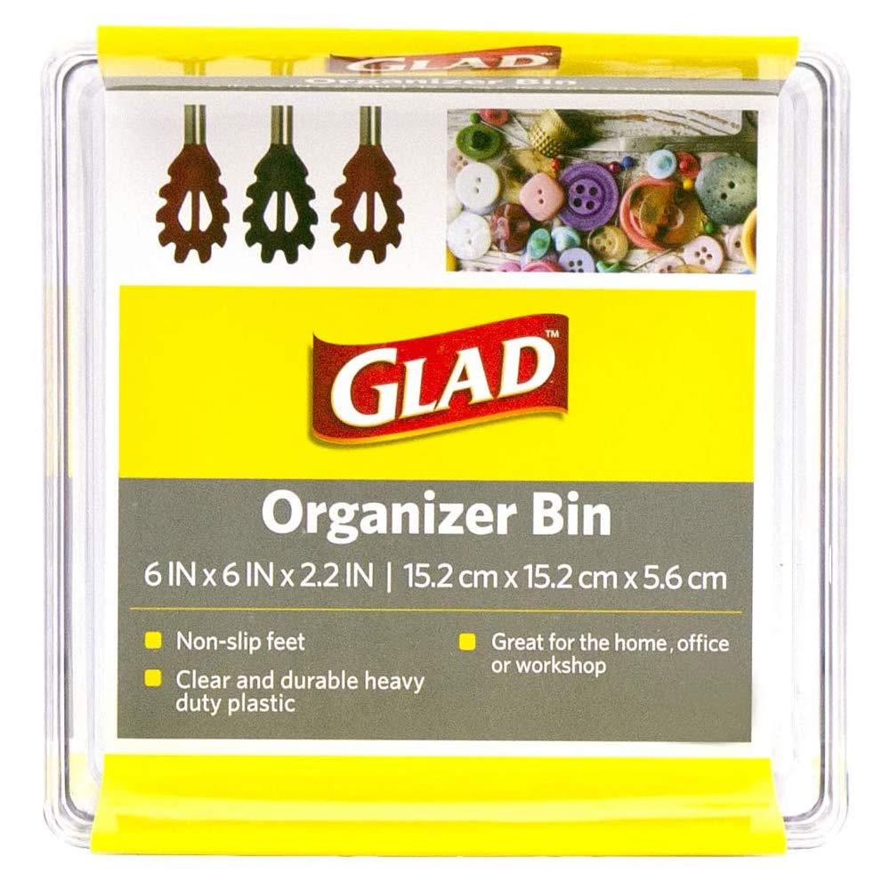 Glad Clear Plastic Organizer Bin - 6    x 6    x 2.2    Drawer Storage Tray with Non-Slip Feet, Clear
