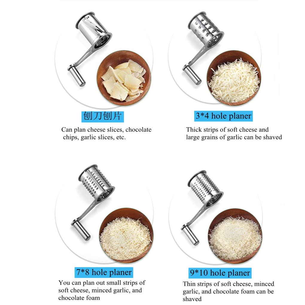 Kitchen Tools Hand Crank Shredder Butter Cheese Grater, Stainless Steel Rotary Grater Handheld Rotary Cheese Grater With 4 Stain