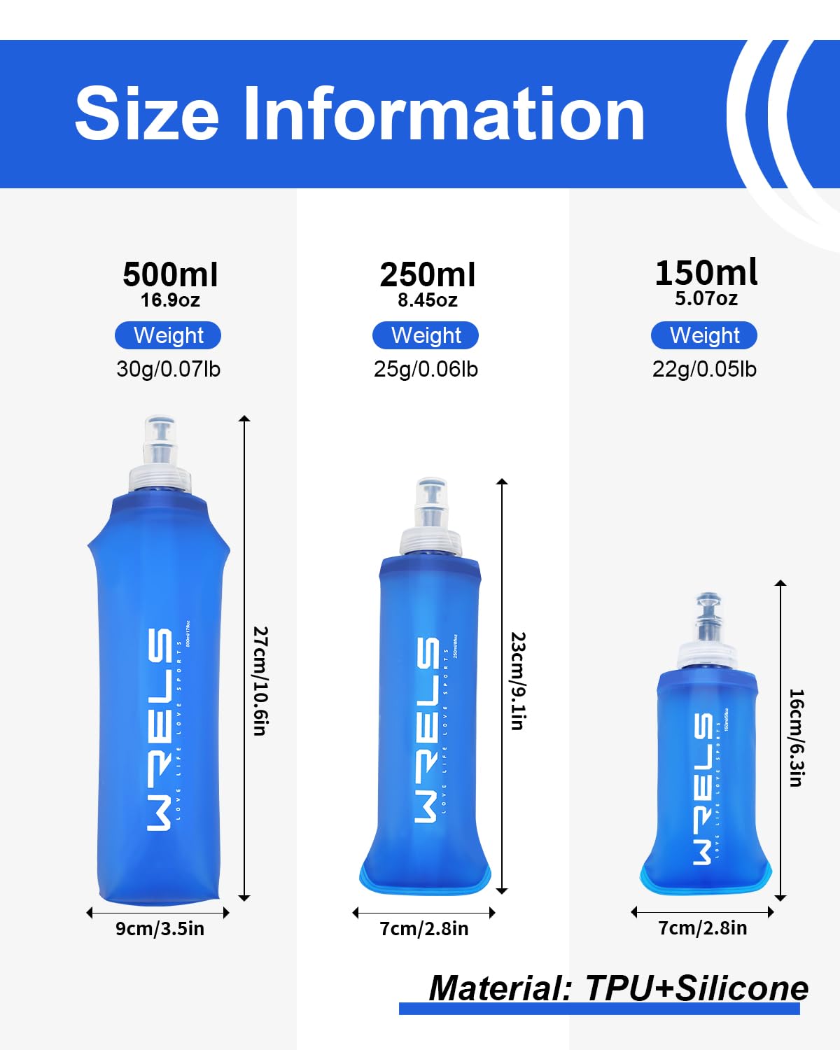 Wrels Folding Soft Flask Portable Collapsible Running Lightweight Water Bottle For Outdoor Sports,Travel With Mouthpeice Cover(1