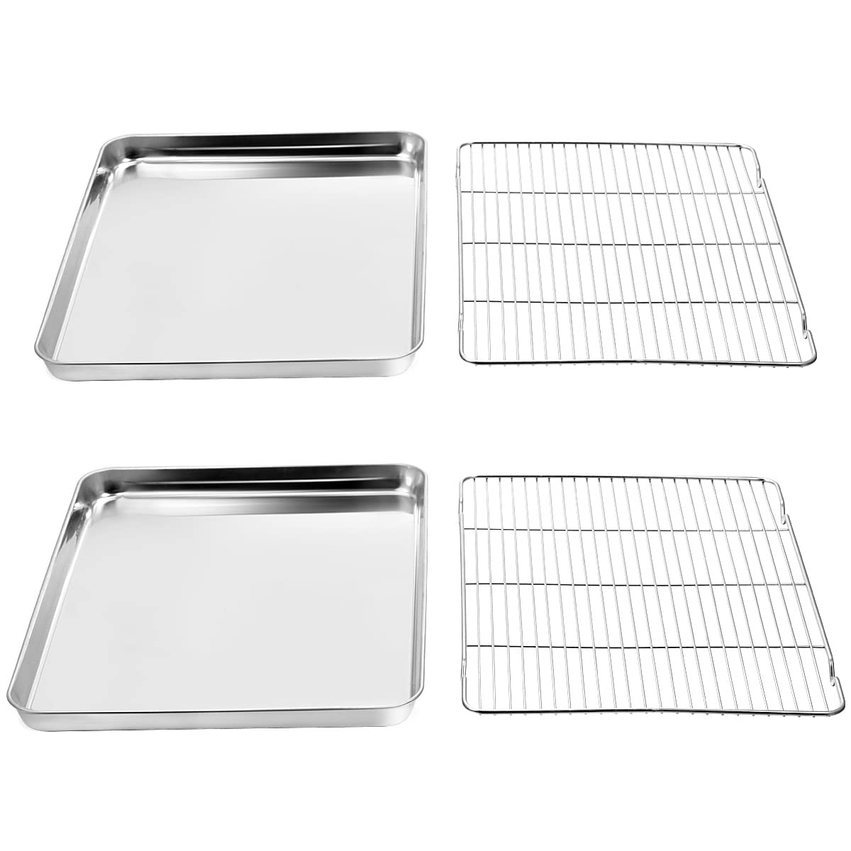 Wildone Baking Sheet & Rack Set [2 Sheets + 2 Racks], Stainless Steel Cookie Pan With Cooling Rack, Size 16 X 12 X 1 Inch, Non T