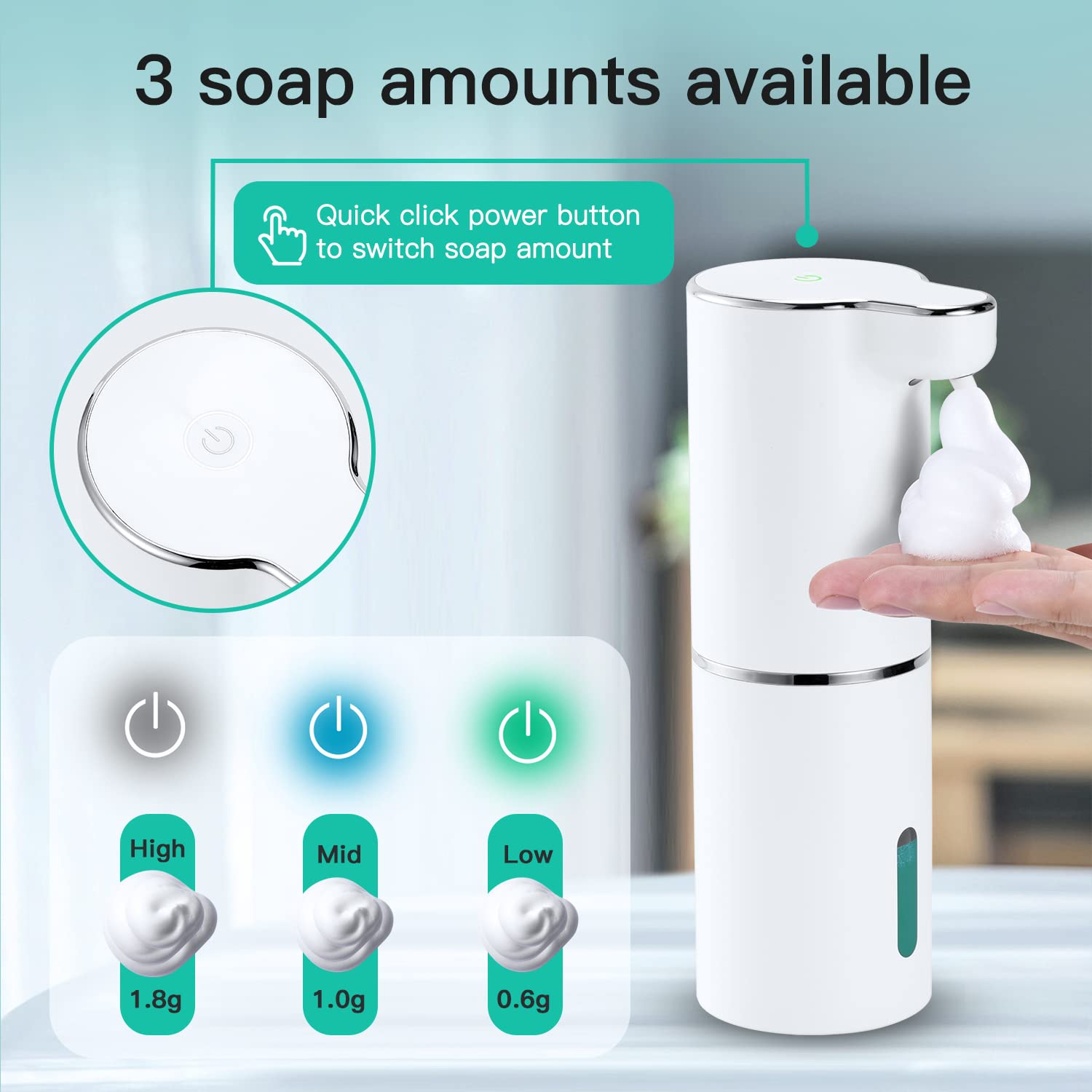Laopao Soap Dispenser, Automatic Foaming Hand Soap Dispenser Touchless Foam Soap Dispenser Rechargeable Bathroom Countertop Soap