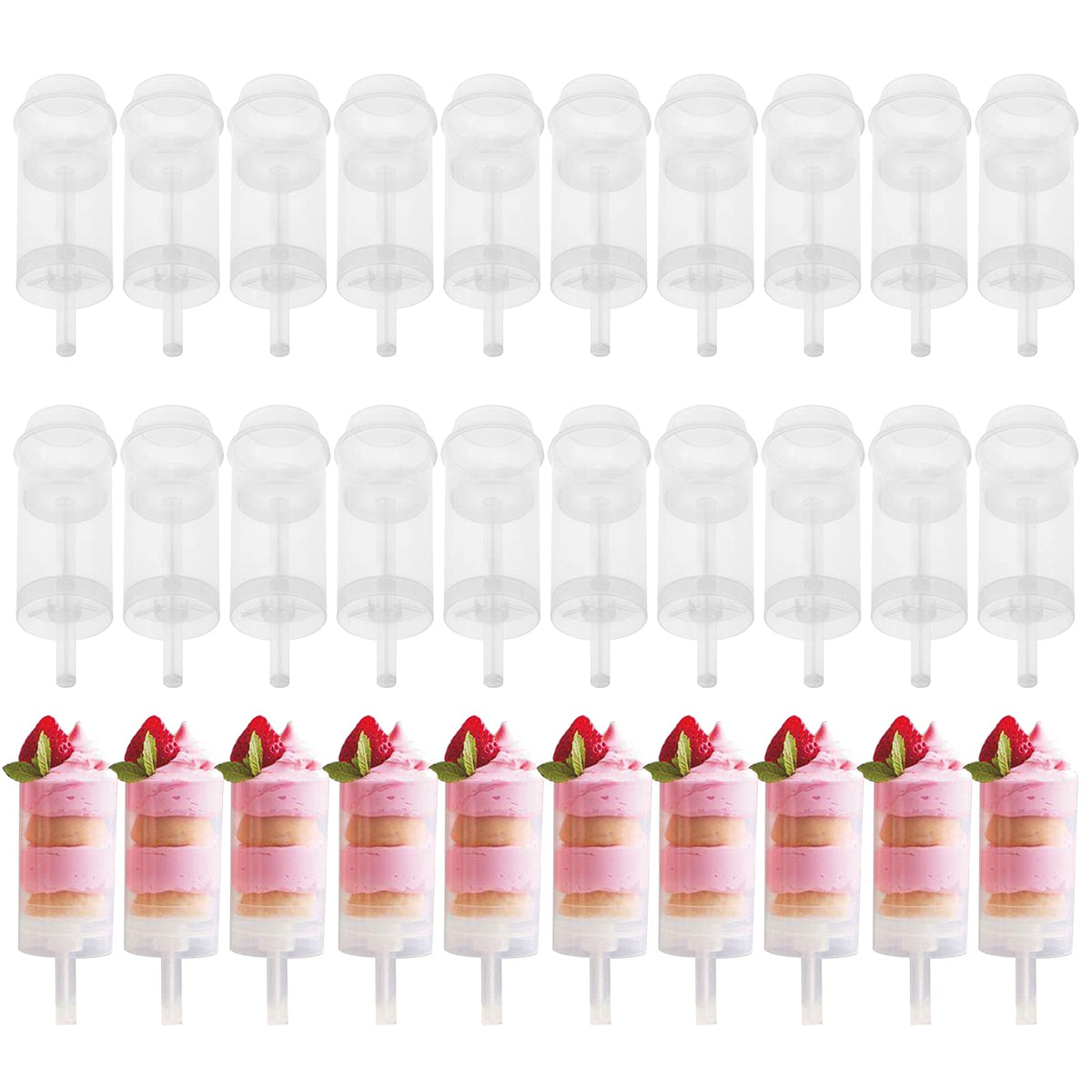 Jucoan 30 Pack Cake Push Pop Containers, Cake Pop Shooter, Round Plastic Jelly Ice Cream Cake Push-Up Containers With Lids For W