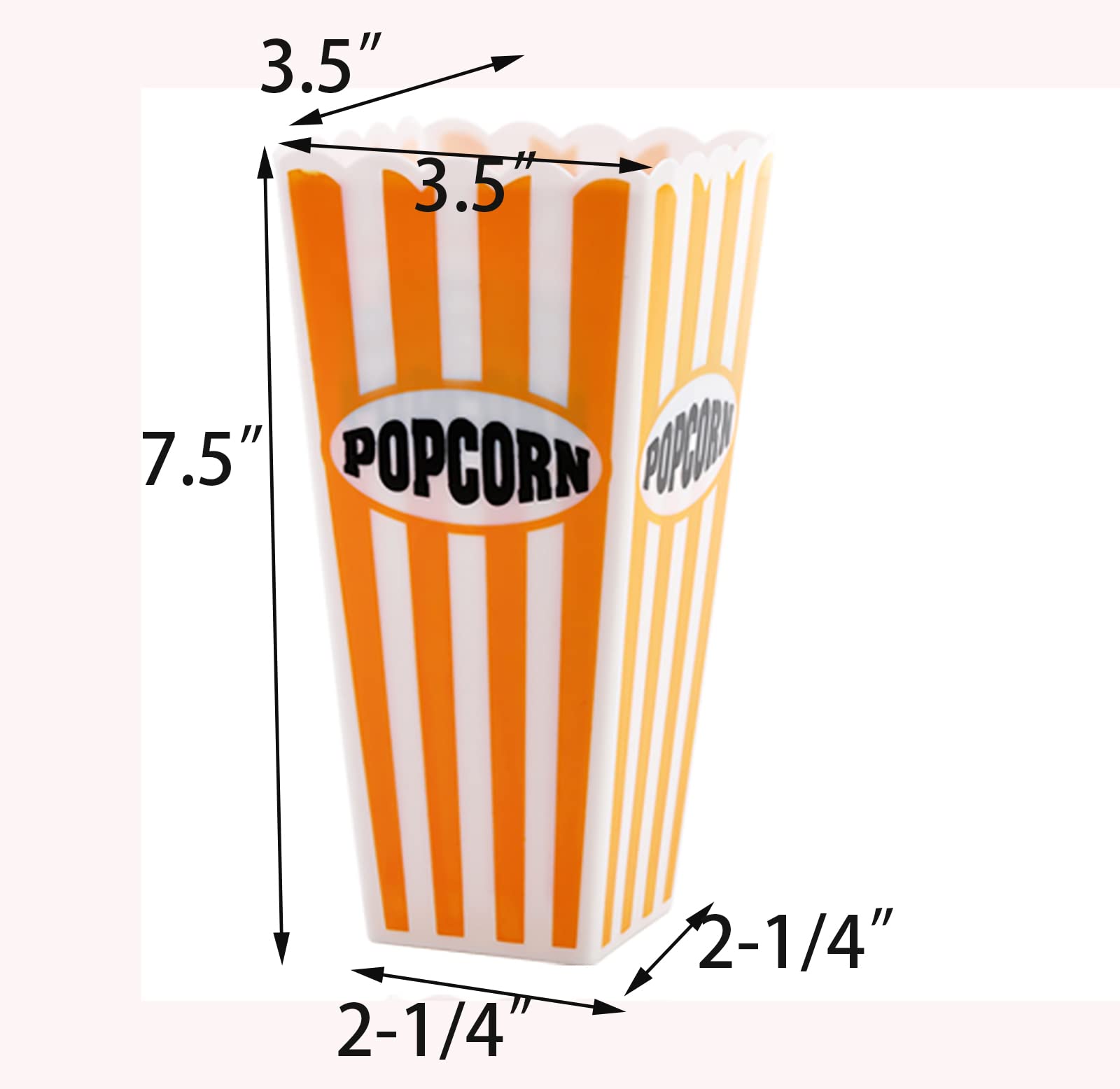 Jucoan 16 Pack Plastic Popcorn Containers, Retro Striped Popcorn Box, Reusable Popcorn Containers For Movie Night, Party, 7.5 X