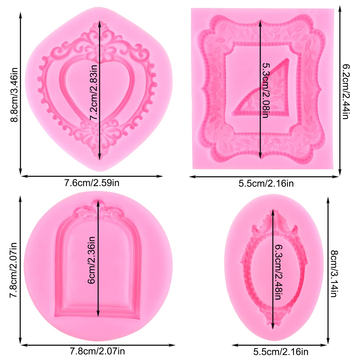 Mypracs Photo Frame Silicone Molds Picture Frames Fondant Mold Mirror Frame Candy Mold For Cake Decorating Cupcake Topper Chocol