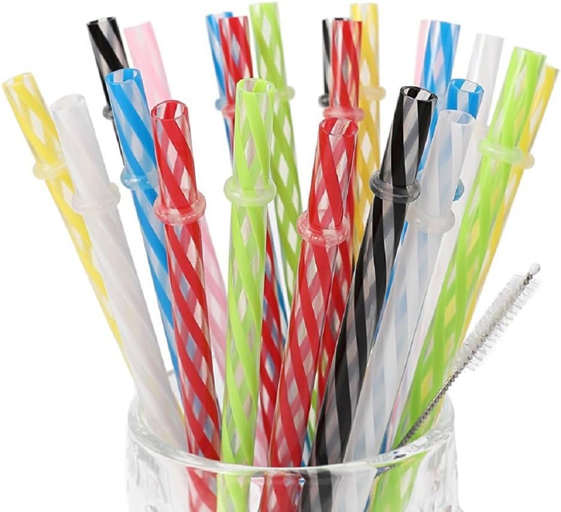 25 Pieces Reusable Plastic Straws. Bpa-Free, 9 Inch Long Drinking Transparent Straws Fit For Mason Jar, Yeti Tumbler, Cleaning B