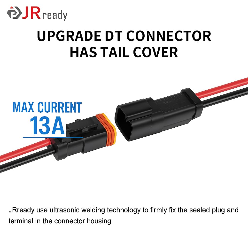 Jrready 3Sets Deutsch 2 Pin Connector Kit Dt Pigtail 2 Wire Way Automotive Waterproof Wire Connectors With 12Pcs Butt Connector,