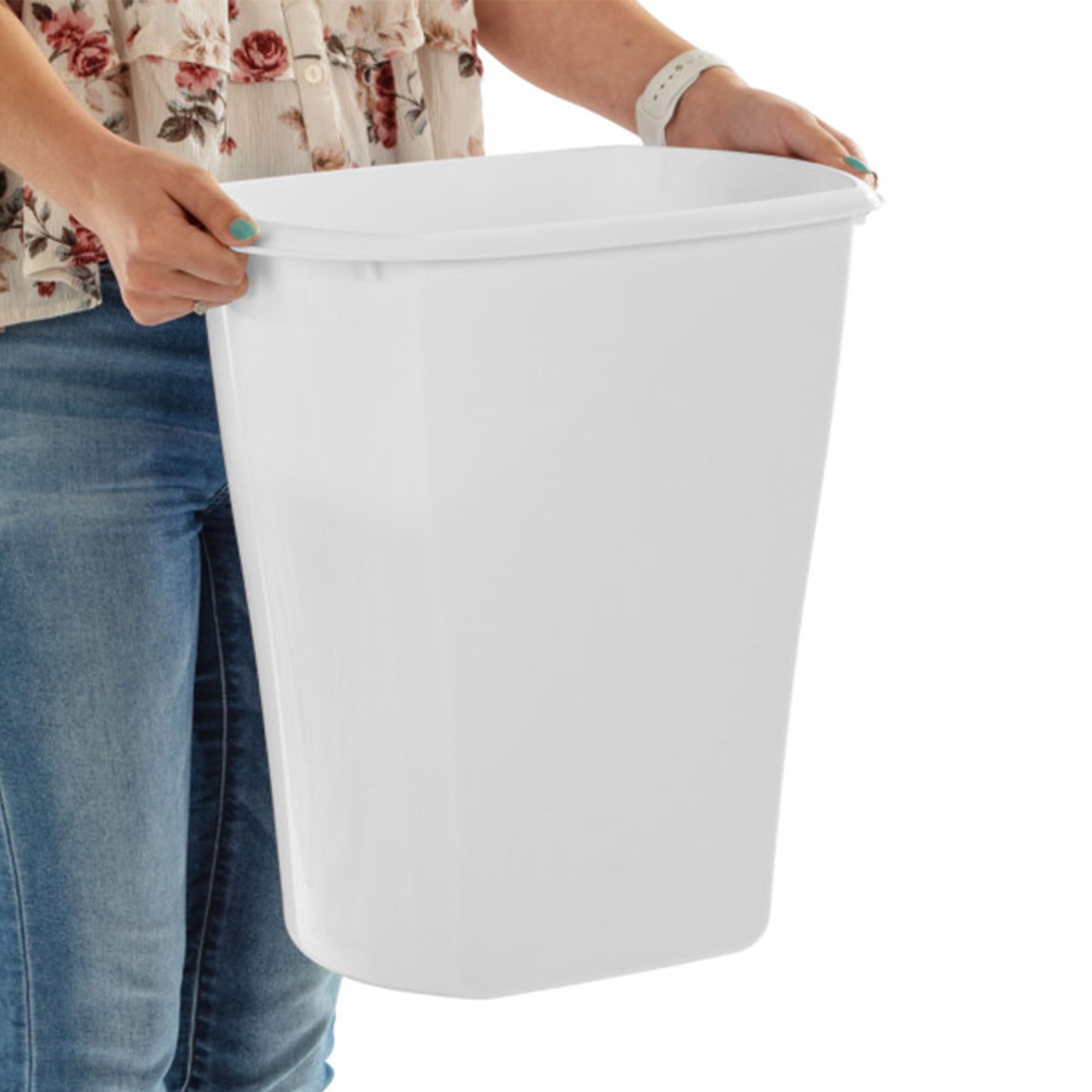 Sterilite 5.5 Gallon Rectangular Wastebasket, Open-Top, Medium Sized Trash Can For The Bathroom, Bedroom, Or Office, White, 6-Pa