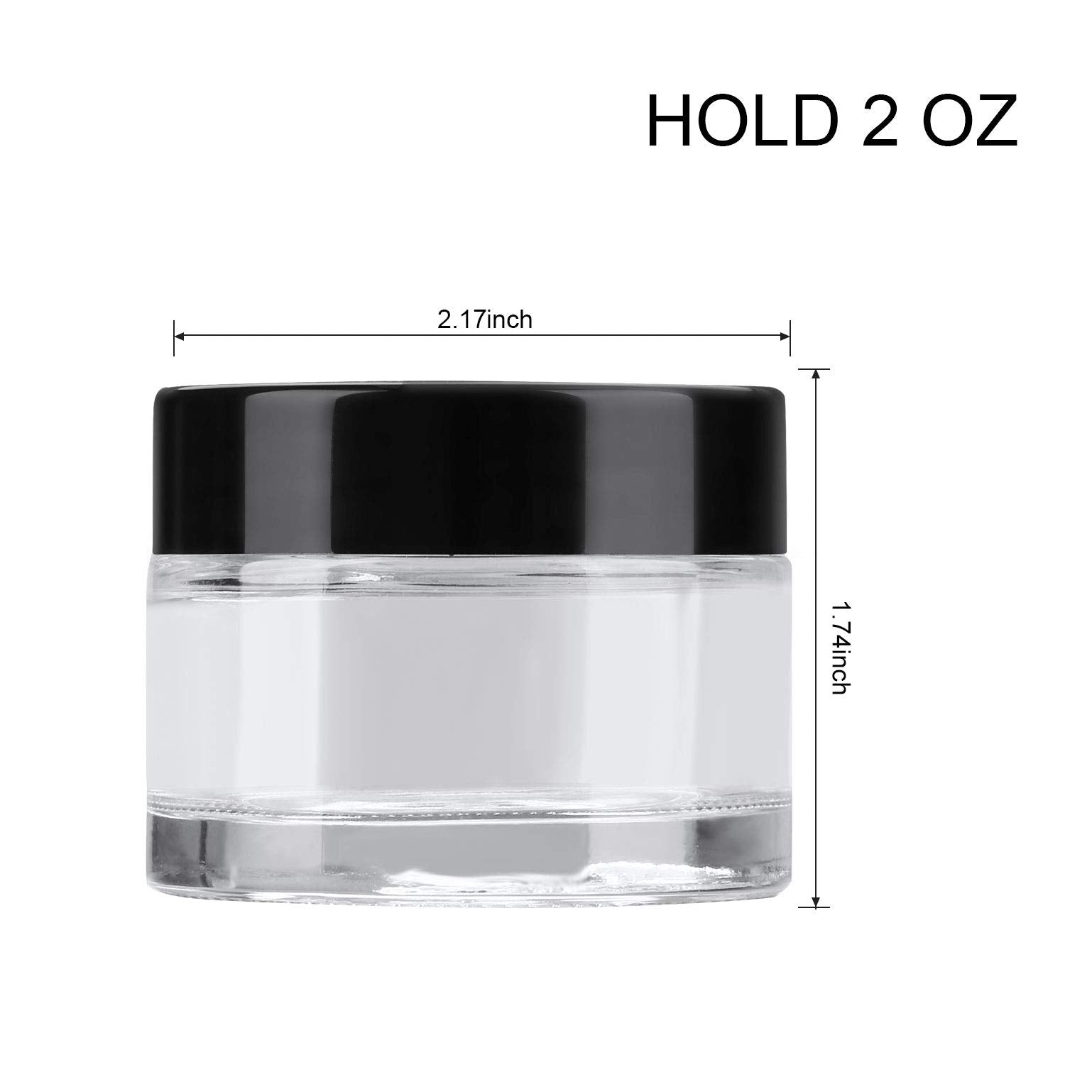 Encheng 30 Pack Of 2 Oz Clear Round Glass Jars,With Inner Liners And Black Lids,Empty Cosmetic Containers,Cream Jars