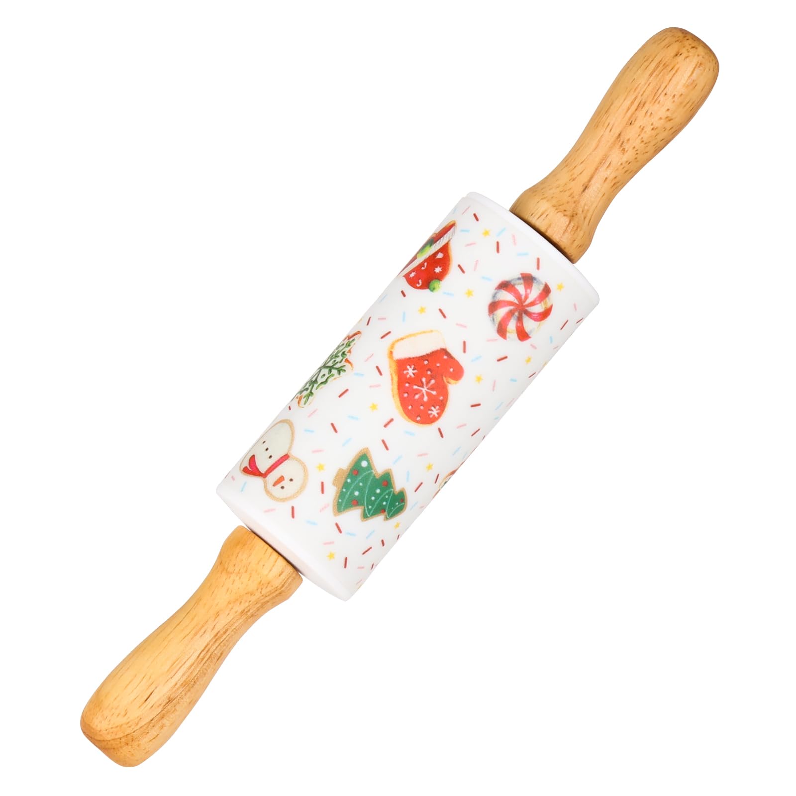 Honglida Mini Silicone Rolling Pin for Kids, Non-stick Surface Wood Handle, 9 Inch 1 Pack White Christmas Tree