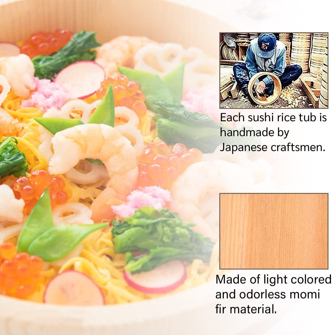 Tikusan Wooden Hangiri Sushi Rice Mixing Tub Pp Band Made In Japan Made Of Momi Fir Sushi Rice Bowl Sushi Oke (13'')